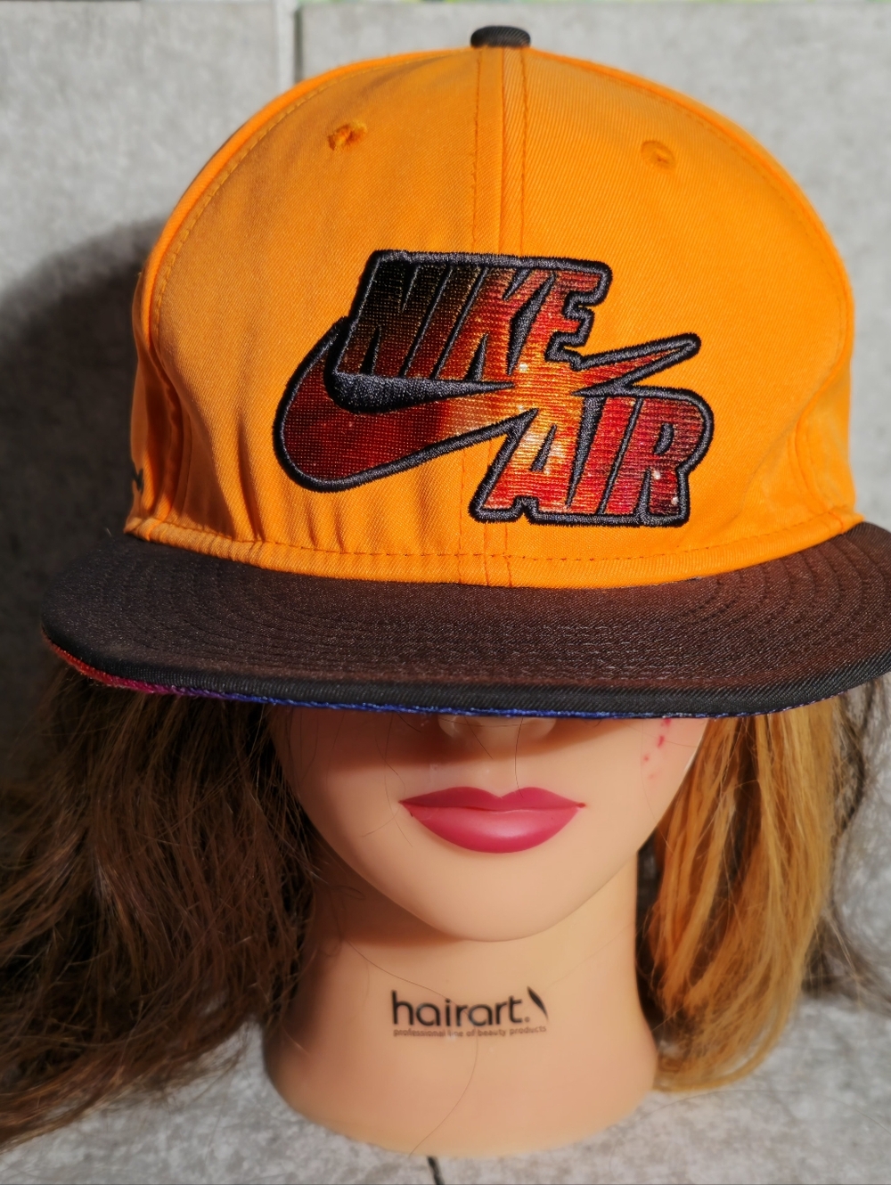 Nike Air Snapback Hat Orange Black Gradient Logo Flat Brim Adjustable Cap